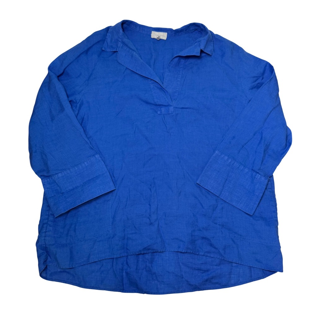 Hinson Wu Salina Blouse Lapis Linen Womens Size XL 3/4 Sleeves - Picture 3 of 8